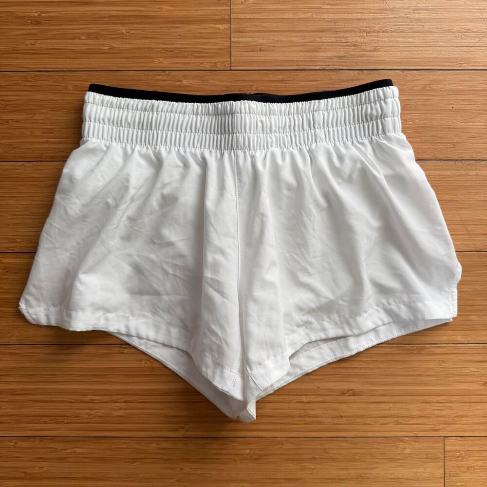 Fabletics White Running Shorts XXS Black Elastic Waist Built-In Liner Zip Pocket